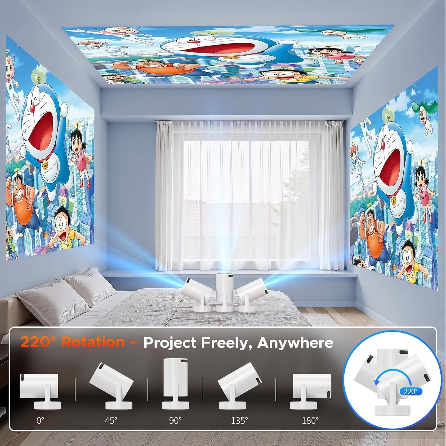 Mini Smart Projector 4K Support Android 11 WiFi 6 BT Portable 220°