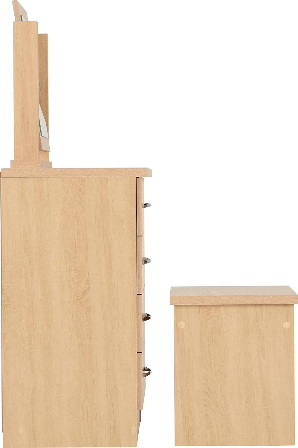 4 Drawer Dressing Table Set with Mirror & Stool Oak Effect Modern Furniture