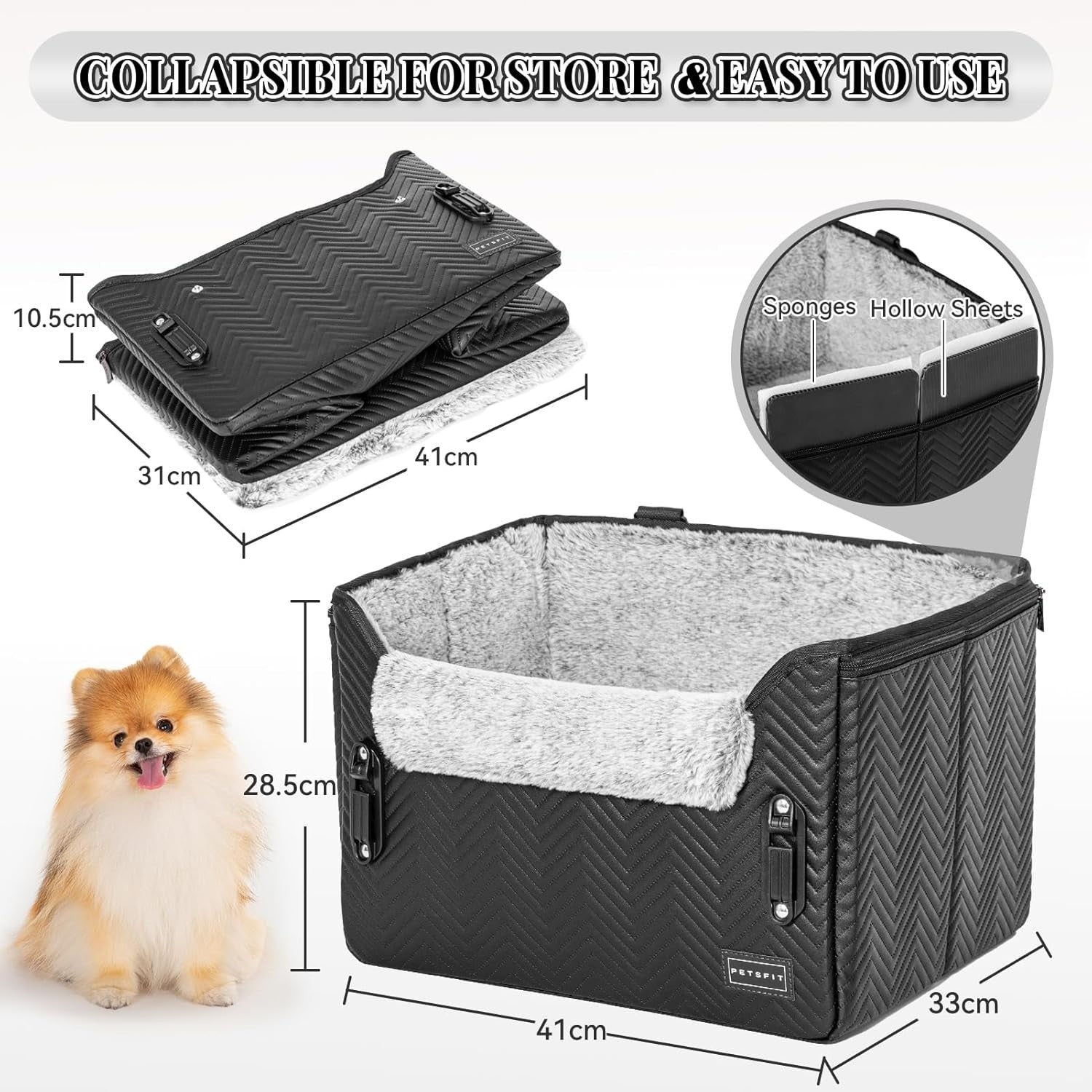 Small Dog Booster Car Seat Waterproof PU Leather Travel Bed Black