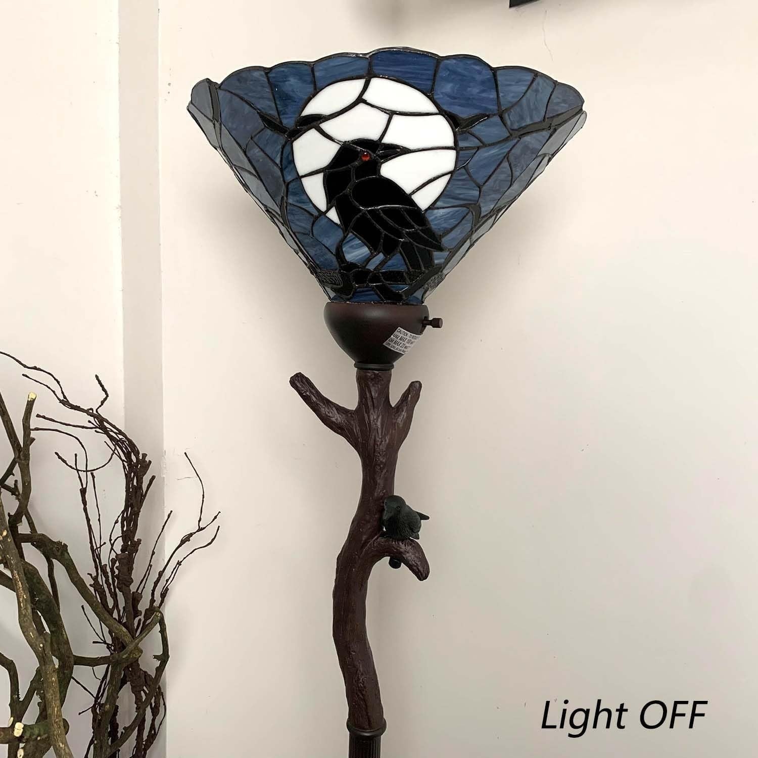 Raven Floor Lamp Stained Glass Tree Torchiere Gothic Full Moon Decor