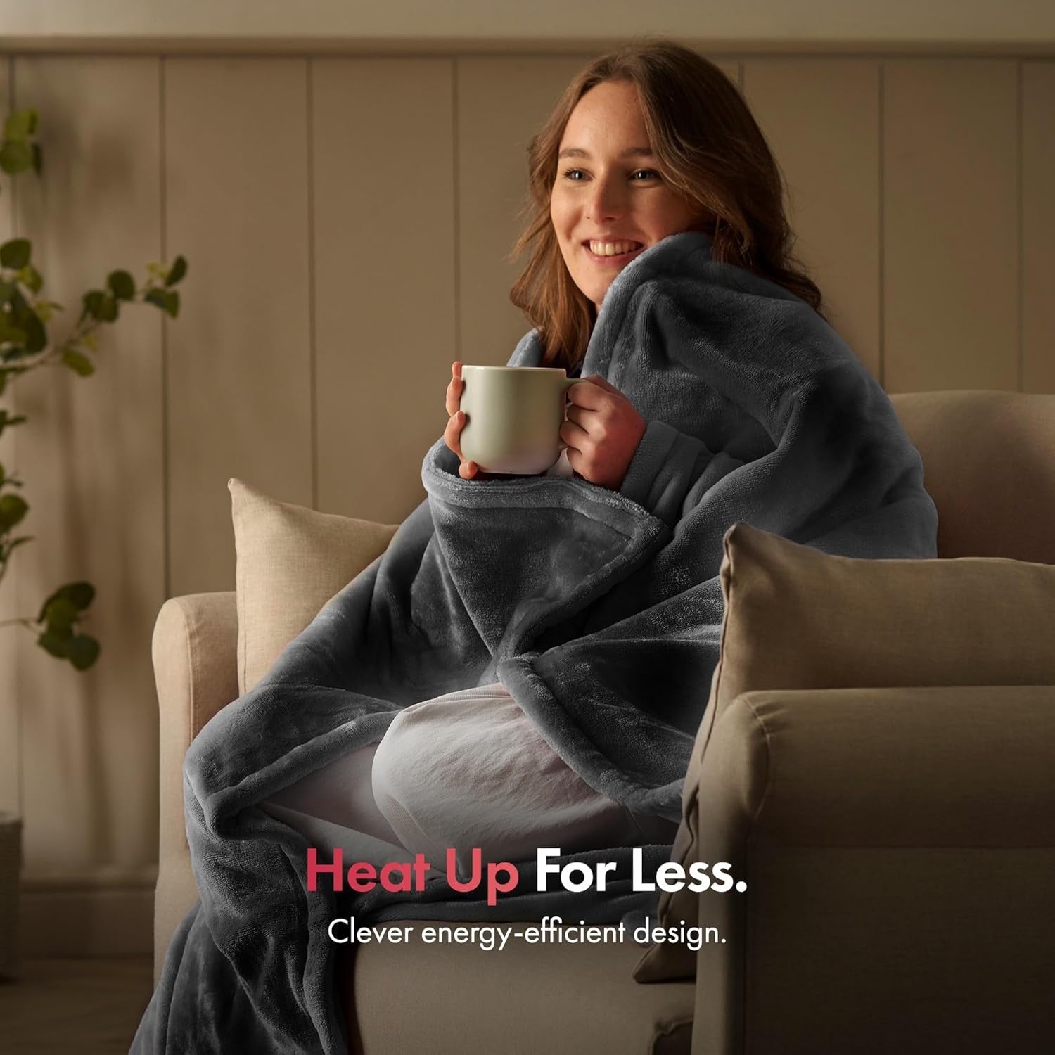 Electric Heated Throw Blanket Grey 160x130cm Soft Fleece 9 Heat Timer
