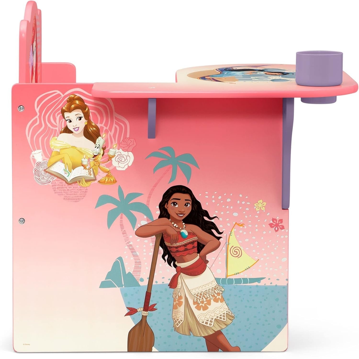 Kids Pink Princess Office Chair with Storage Bin, Comfortable & Space-Saving