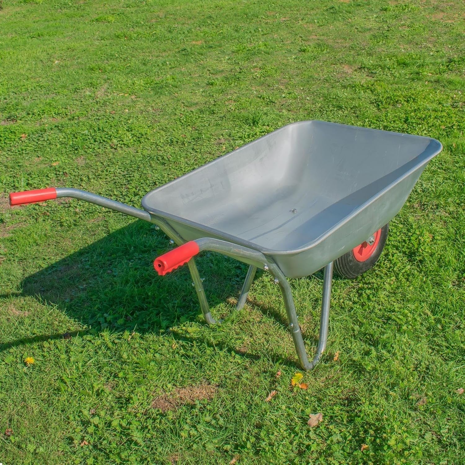 65L Pneumatic Wheelbarrow – Silver Galvanised Steel Garden Cart Heavy Duty 60kg