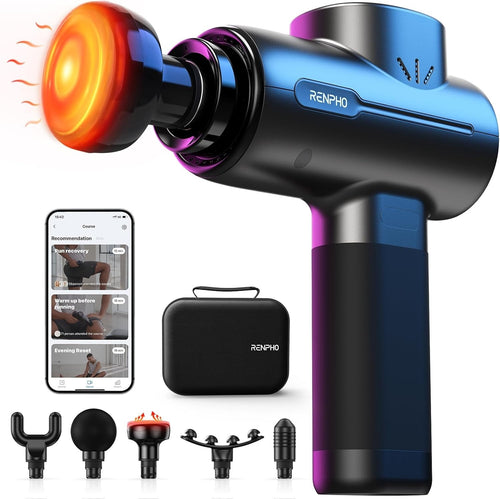 Mini Heated Massage Gun Deep Tissue Muscle Relaxer 5 Heads Quiet Portable