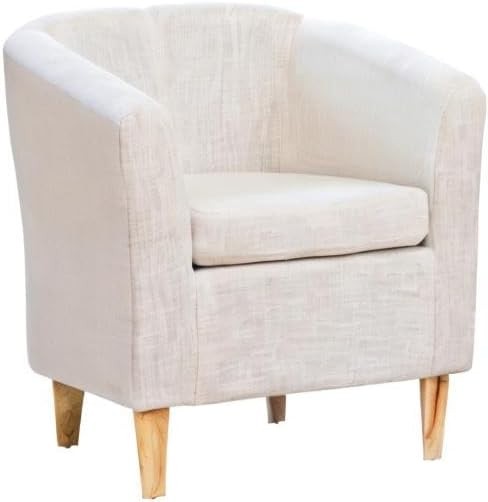 Beige Hessian Fabric Tub Chair 68cm Wide Pine Legs Armchair