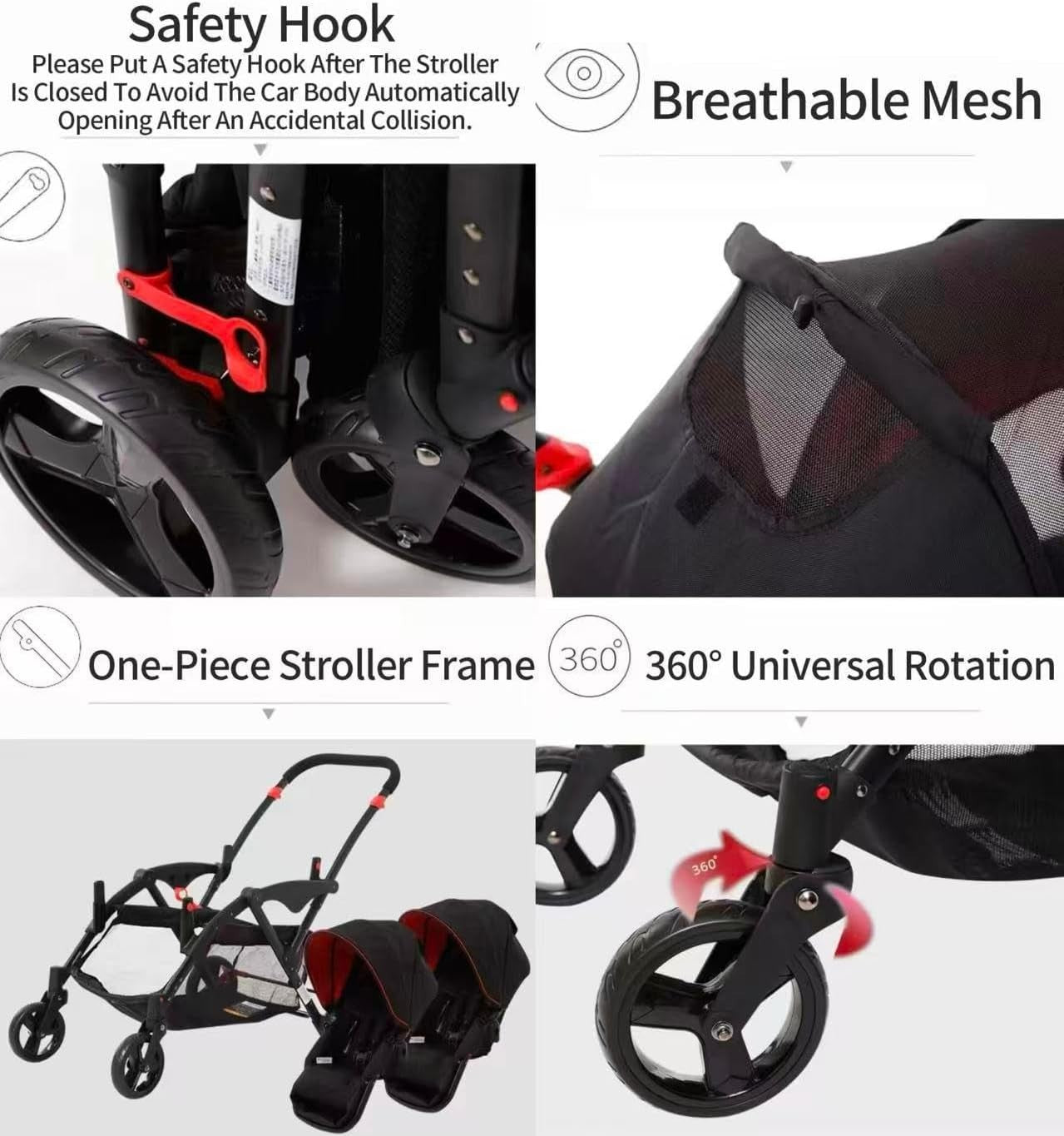 Twin Baby Pram 2 in 1 Double Pushchair Reversible From Birth to 22kg