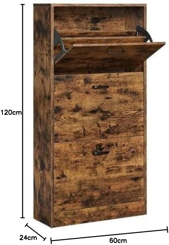 3-Tier 3-Flip-Door Shoe Cabinet, Slim Storage Rack 60x24x120 cm Rustic Brown