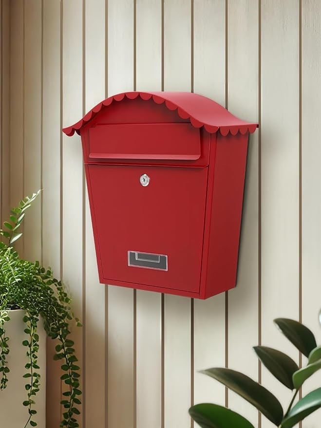 Lockable Wall Mailbox Weatherproof Steel Red 36x13x37cm