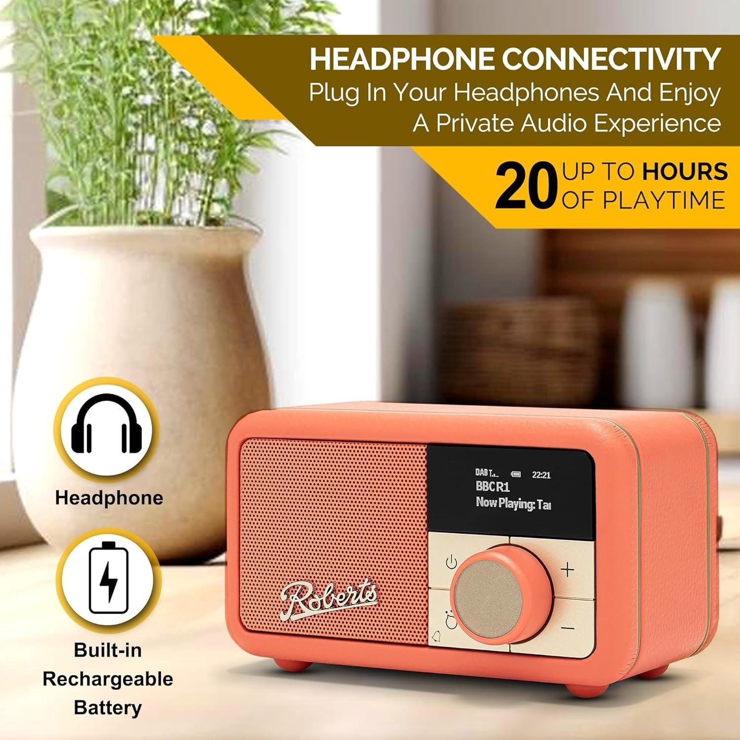Portable FM DAB/DAB+ Digital Radio Bluetooth Speaker Pop Orange