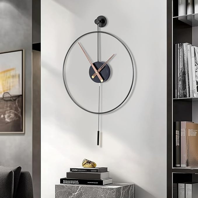Modern 50cm Silent Pendulum Wall Clock Metal Minimalist Round Home Decor