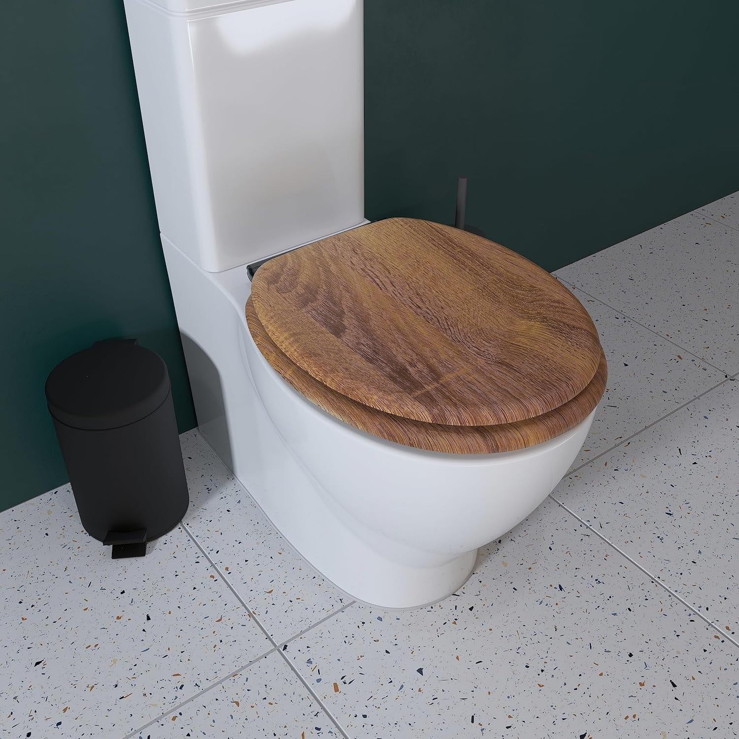 Teak Effect Wooden Toilet Seat Soft Close Quick Release Antibacterial Durable