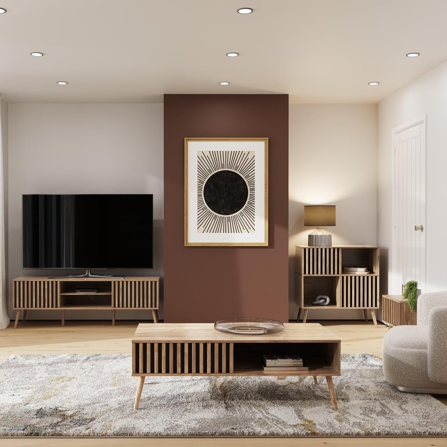 Modern Oak Coffee Table with Drawer & Shelf | Living Room Storage Display 119cm