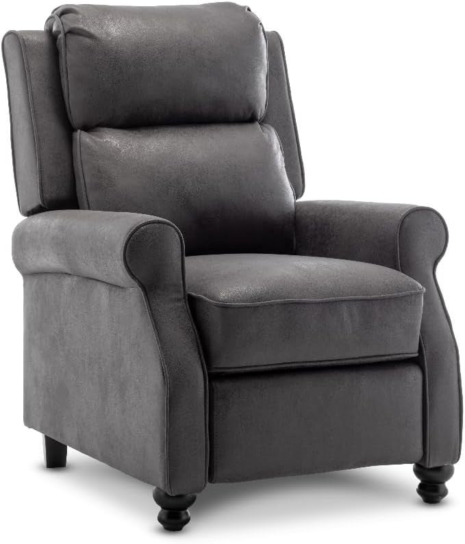 Recliner Armchair Faux Leather Grey Chair High Back Support Elderly