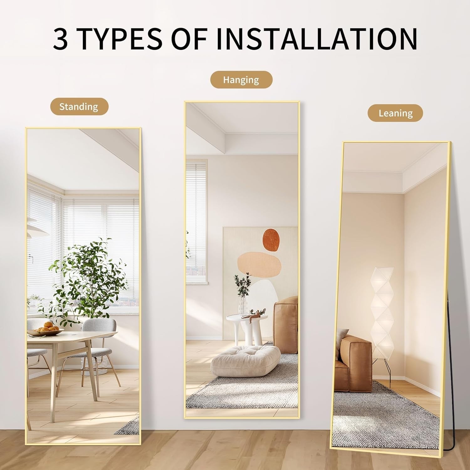 Full Length Gold Mirror 179x65cm Freestanding & Wall Mount Bedroom Use