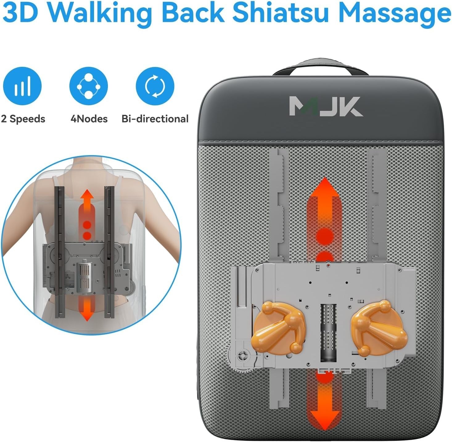 Cordless Shiatsu Back Massager with Heat Deep Tissue Kneading for Pain Relief