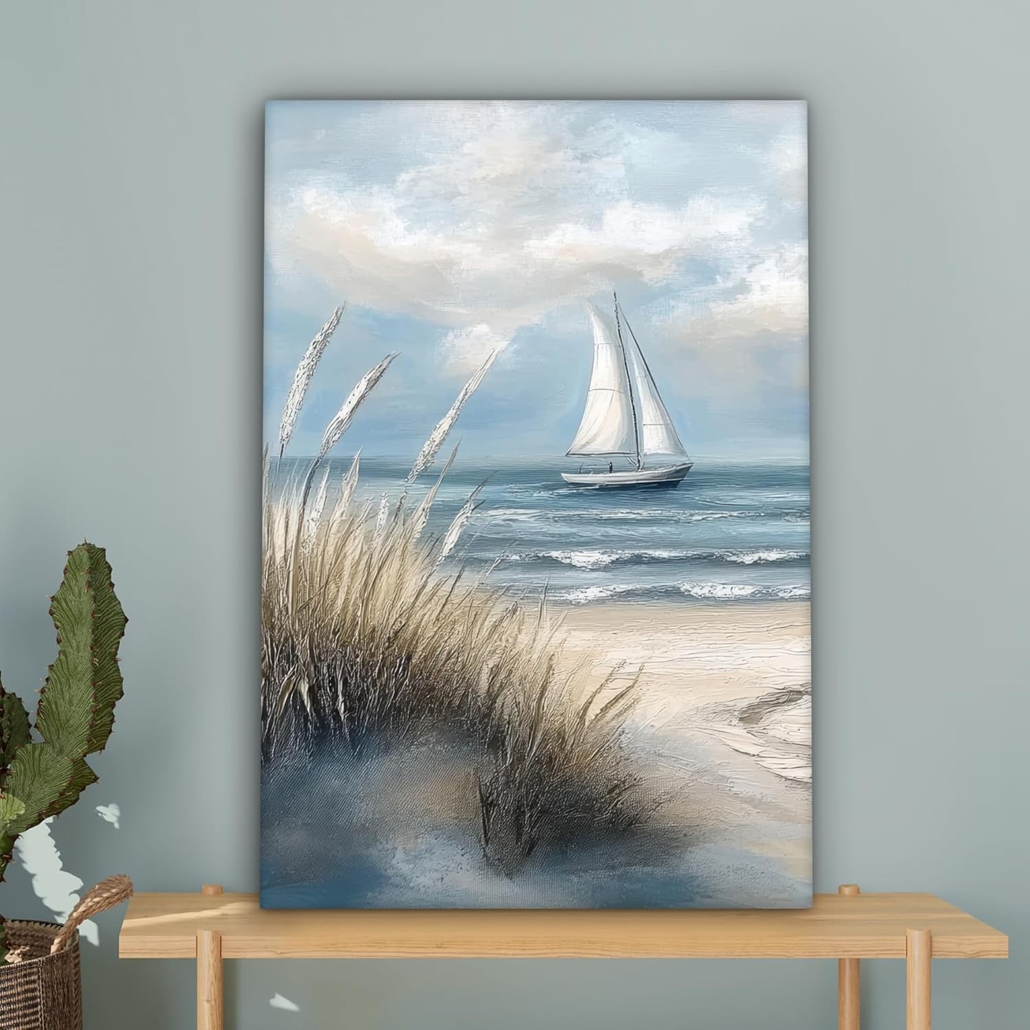 Framed Canvas Wall Art 40x60cm Beach Sailboat Coastal Print