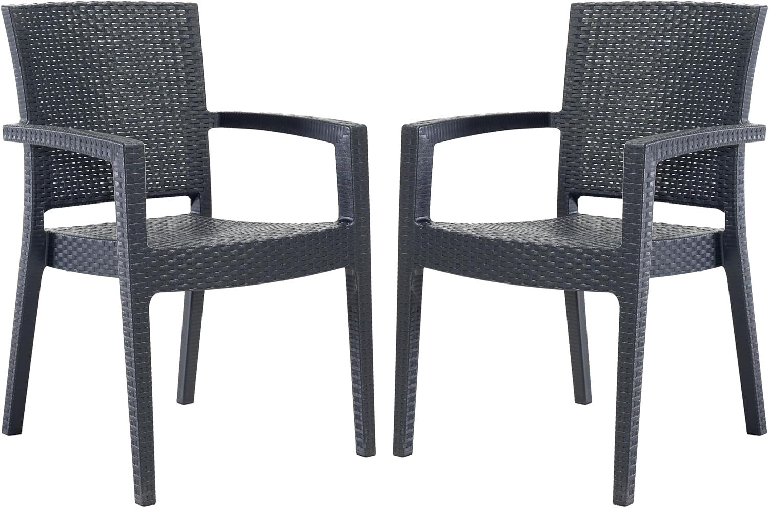 Set of 2 Stackable Rattan Effect Arm Chairs Indoor Outdoor Patio Seating