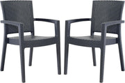Set of 2 Stackable Rattan Effect Arm Chairs Indoor Outdoor Patio Seating