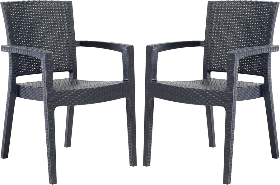 Set of 2 Stackable Rattan Effect Arm Chairs Indoor Outdoor Patio Seating