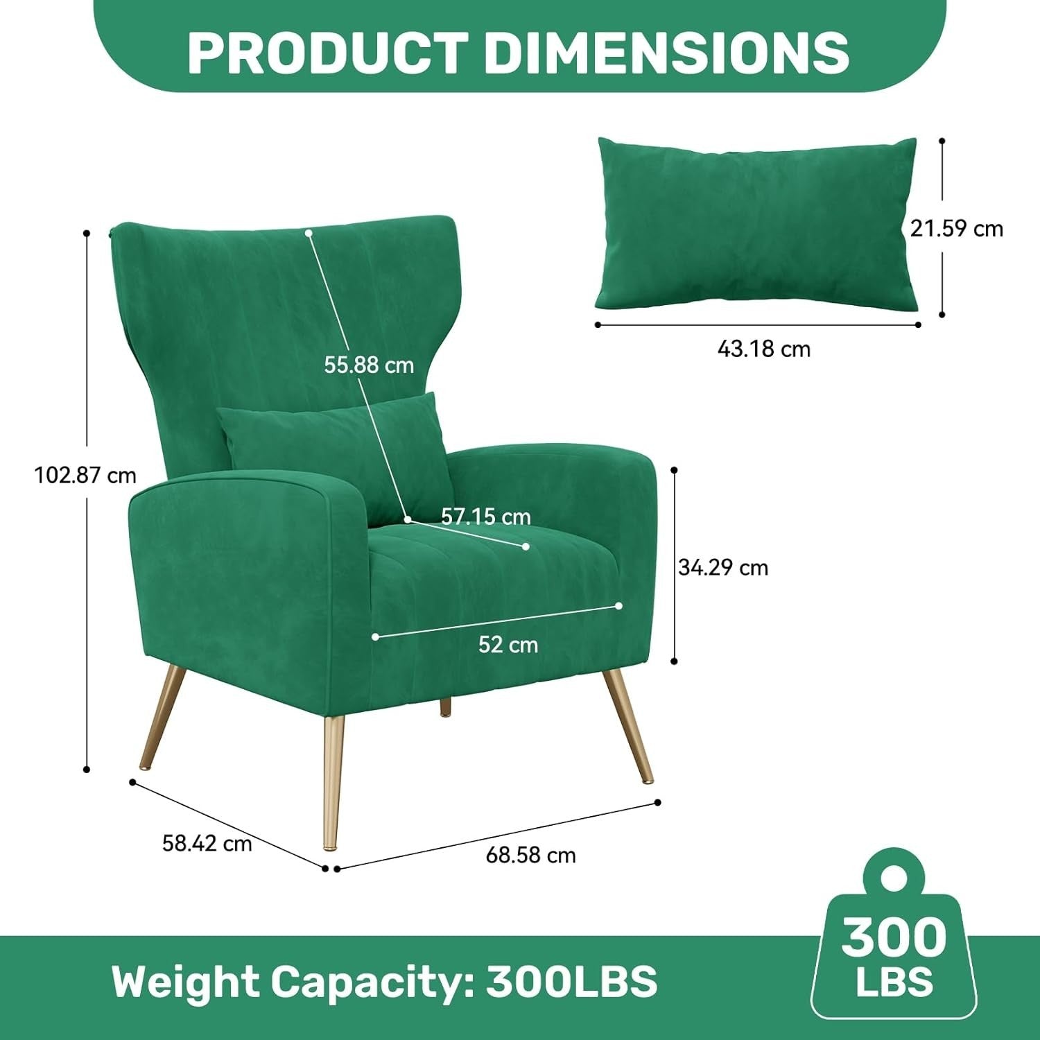 2x Green Velvet Recliner Chairs Gold Legs Lounge Armchairs Modern Set