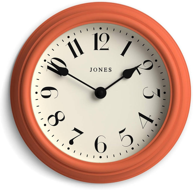 23cm Orange Wall Clock Modern Retro Design | Quiet Quartz | Kitchen Bedroom