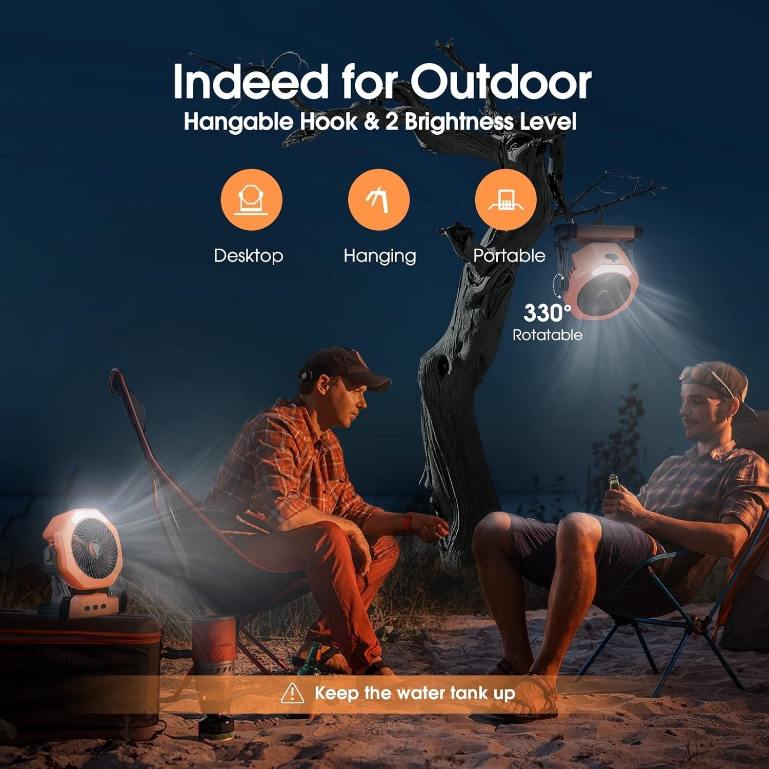 Orange 8" Portable Misting Fan – 10000mAh Rechargeable Cooling Fan w/ LED Light