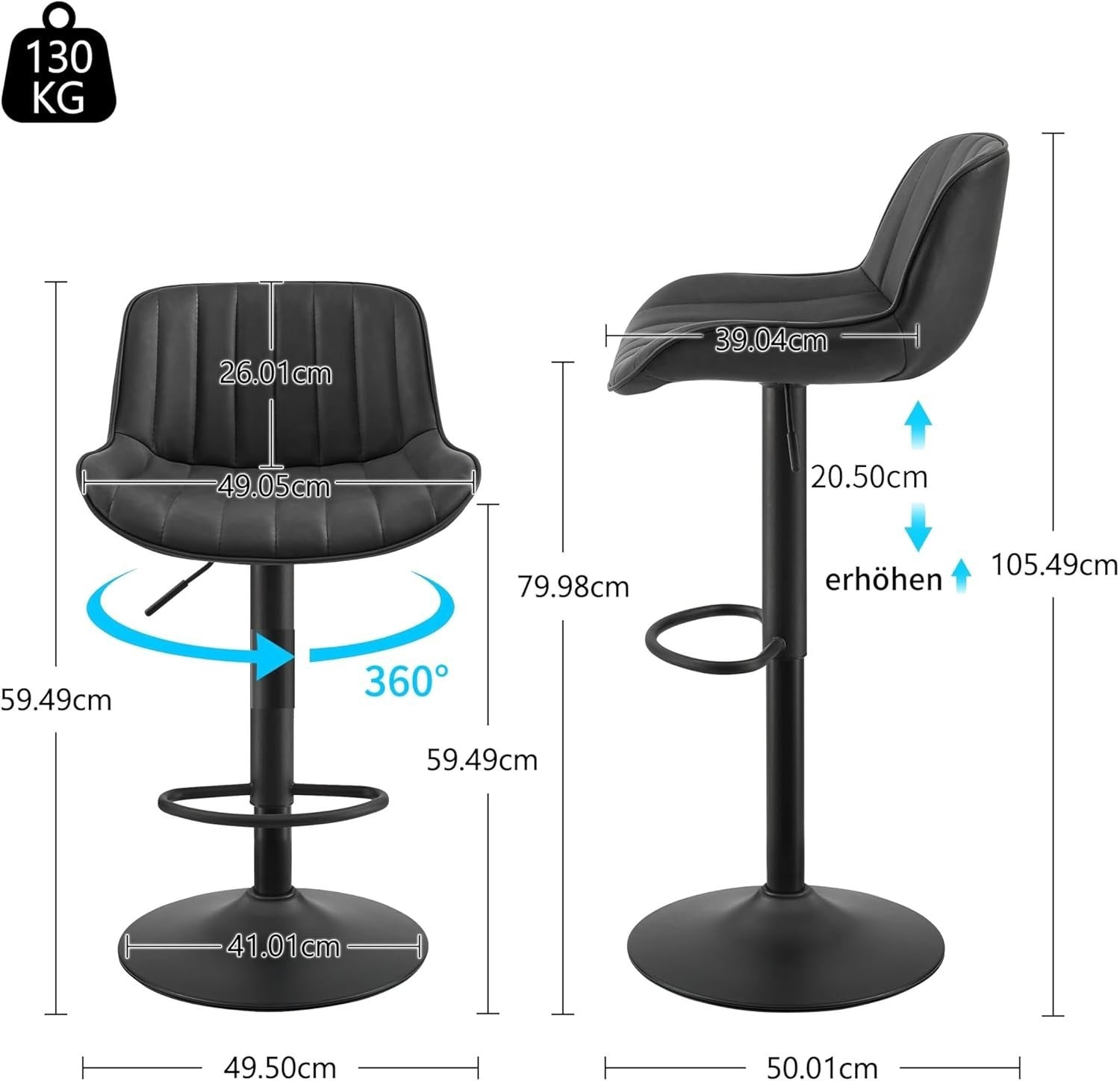 Adjustable Bar Stools 4pcs PU Leather Swivel Chairs Height Kitchen Counter