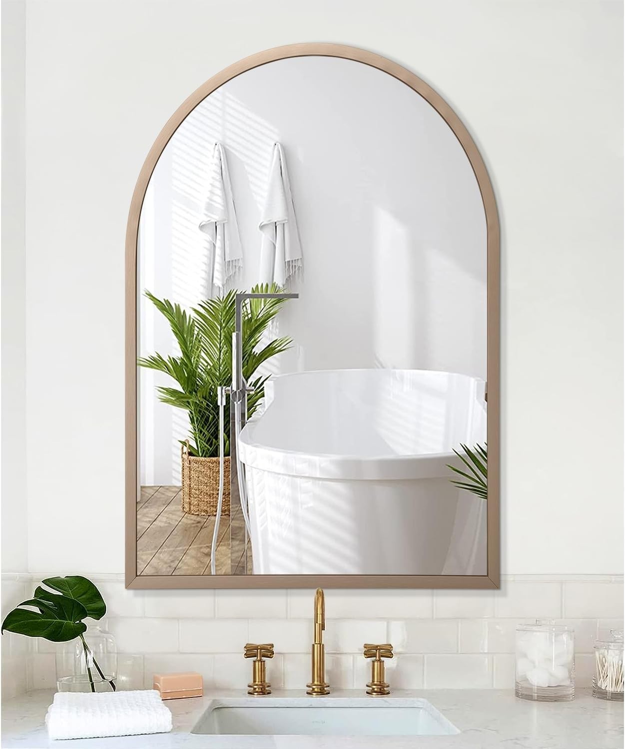 Large Arch Bathroom Wall Mirror 70x50cm Brushed Metal Frame Vanity Decor