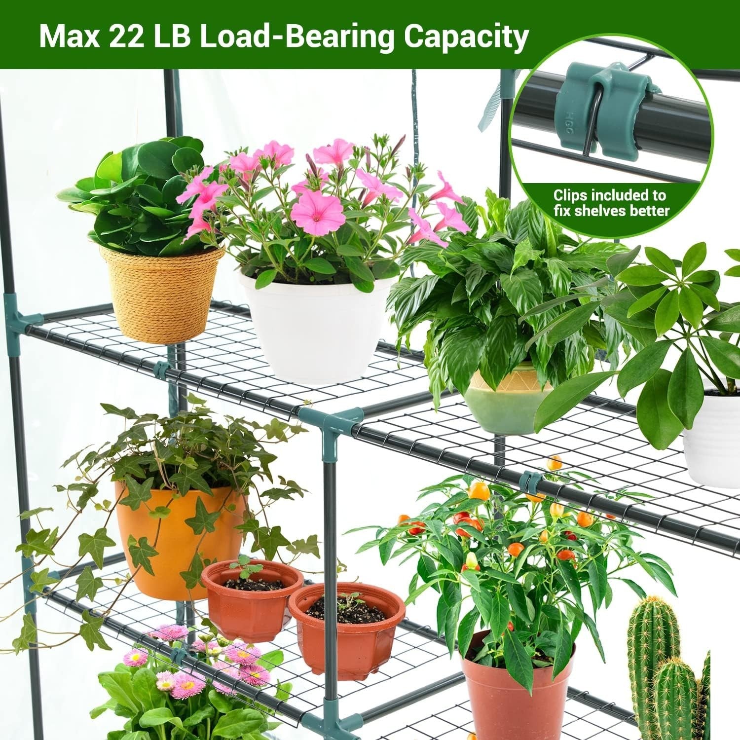 Walk-In 3 Tier 12 Shelf Greenhouse | Clear PVC Cover Heavy-Duty Garden Growhouse