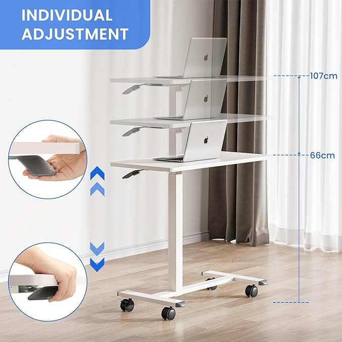 Overbed Laptop Table Height Adjustable C Shaped Desk on Wheels 80x40cm White