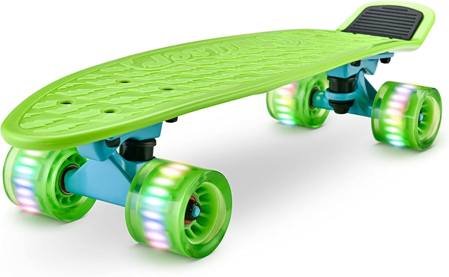Mini Cruiser Skateboard LED Wheels Kids Teens Adult 56cm Complete Black Green