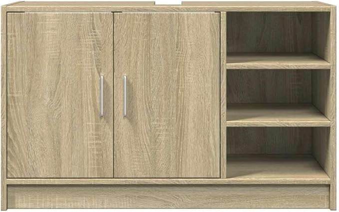 Sonoma Oak Bathroom Sink Cabinet 90cm Modern Storage Unit with Doors & Shelves