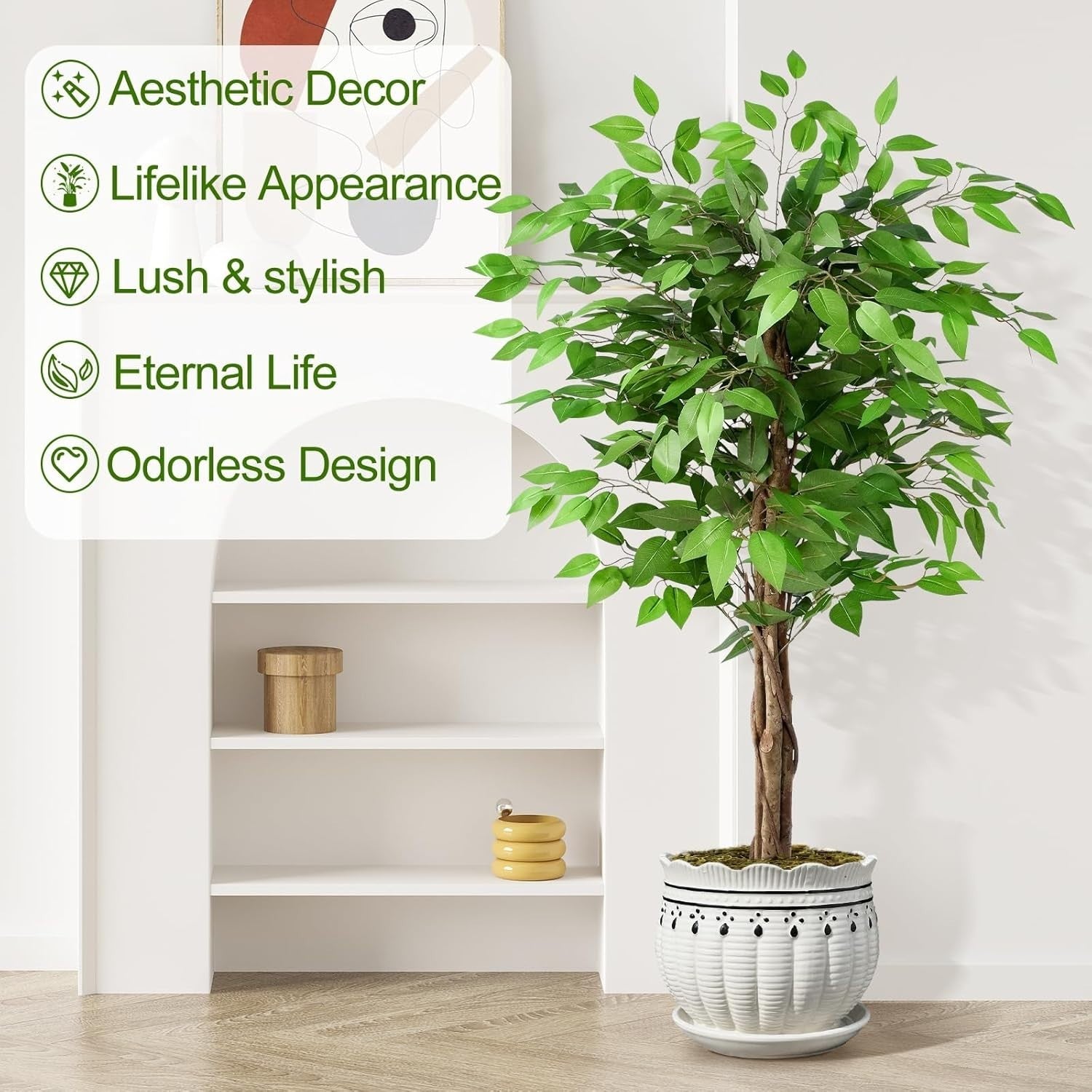 5ft / 150cm Artificial Ficus Tree w/ Curved Trunks Green Leaf Indoor Home Decor