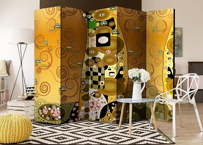 Gold Art 5 Panel Room Divider 225×172cm Large Folding Privacy Screen