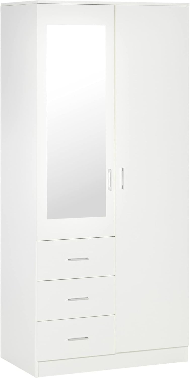 White 2 Door Wardrobe with Mirror 3 Drawers Adjustable Shelves Bedroom