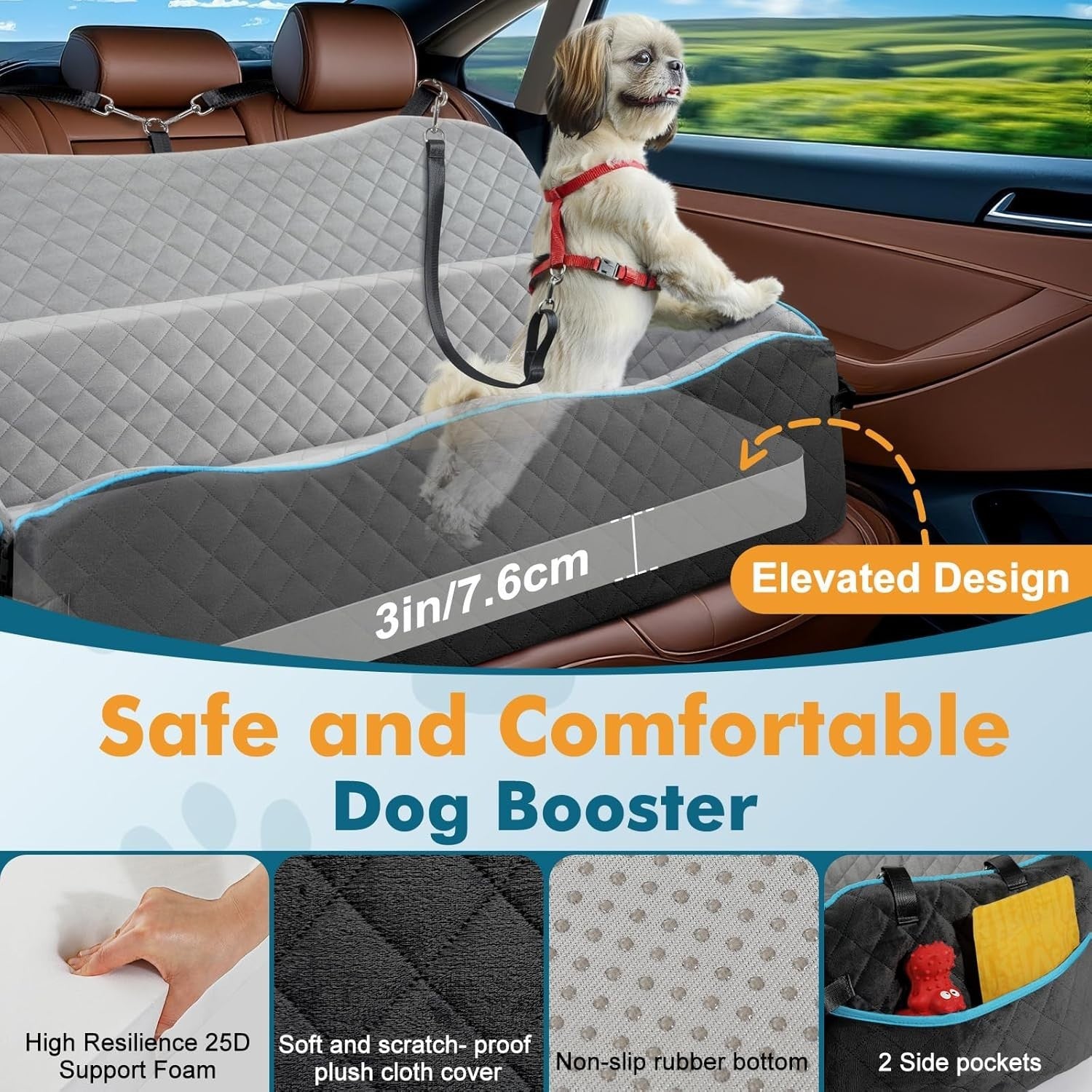 XL Dog Car Seat Bed 120lb Booster Travel Cushion Washable Backseat