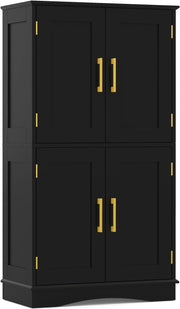 Freestanding Bathroom Floor Cabinet 4 Doors Adjustable Shelves 110cm Black
