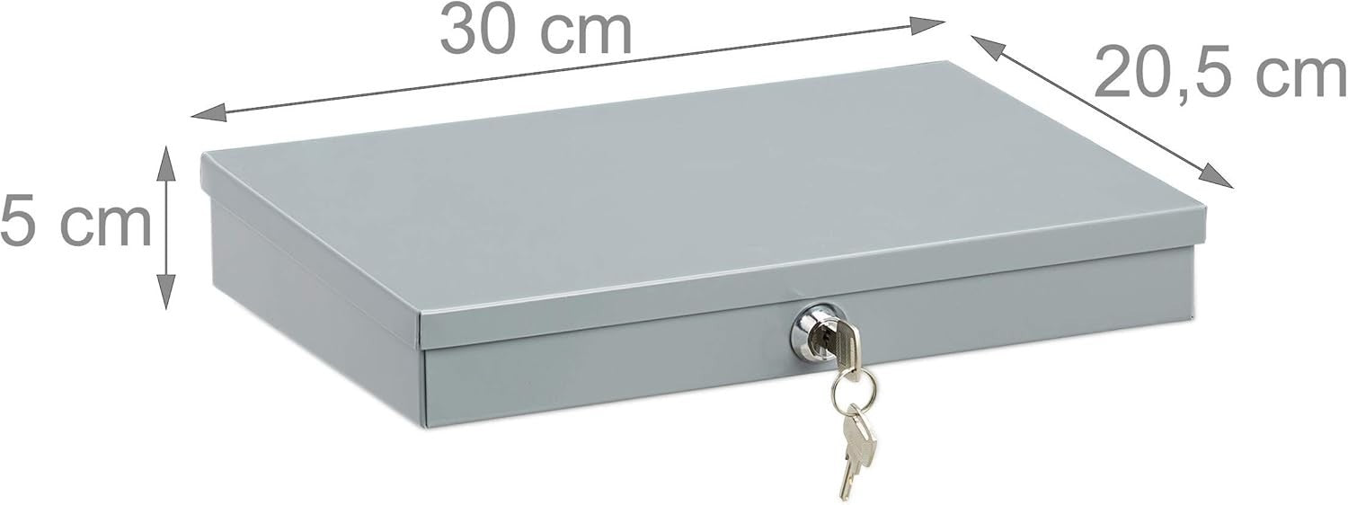 Lockable Cash Box Metal Money Safe Coin Tray Document Storage Case