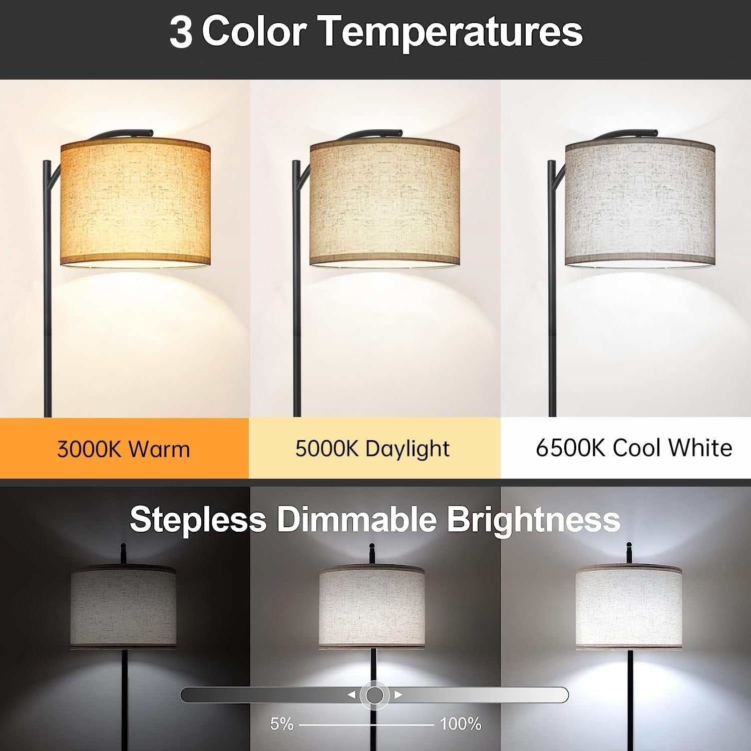 3-Way Dimmable Floor Lamp with Table USB Ports Shelves for Living Room