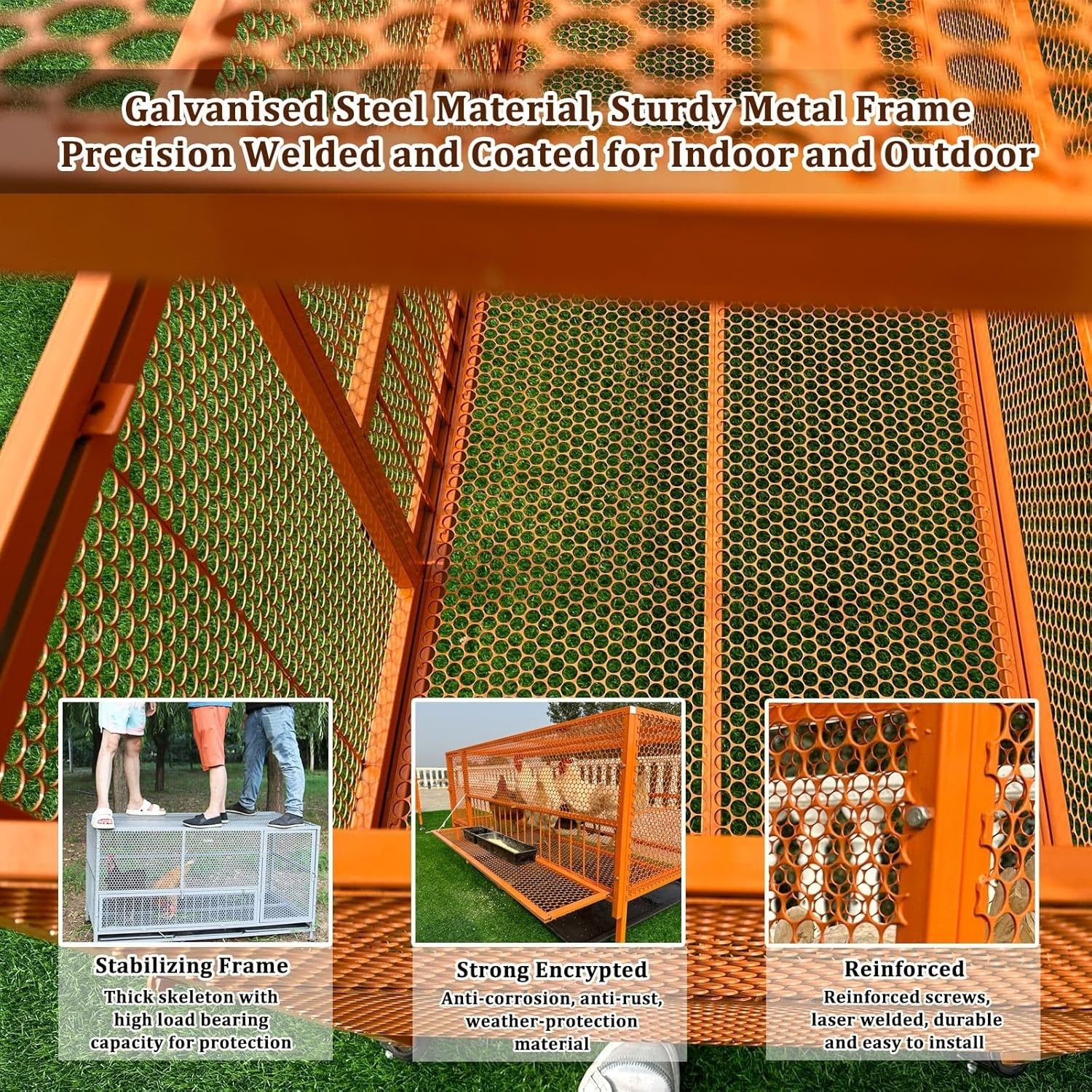 Portable Chicken Run Coop 100x60x73cm Steel Cage Wheels