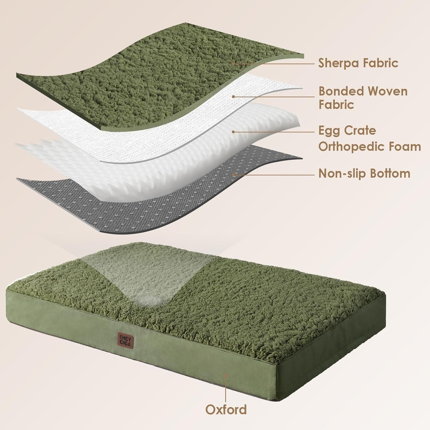 Orthopedic XXL Dog Bed 120x74x9cm Washable Cover Non Slip Green