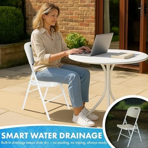 6ft Folding Table with 2 Premium Chairs White Indoor Outdoor Set