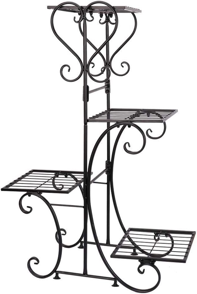4-Tier Metal Plant Stand, Indoor Outdoor Flower Shelf, Space-Saving Garden Rack