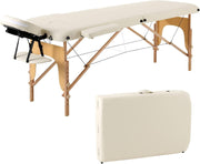Portable Massage Table Foldable Wooden 2-Section Therapy Tattoo Spa Bed Beige