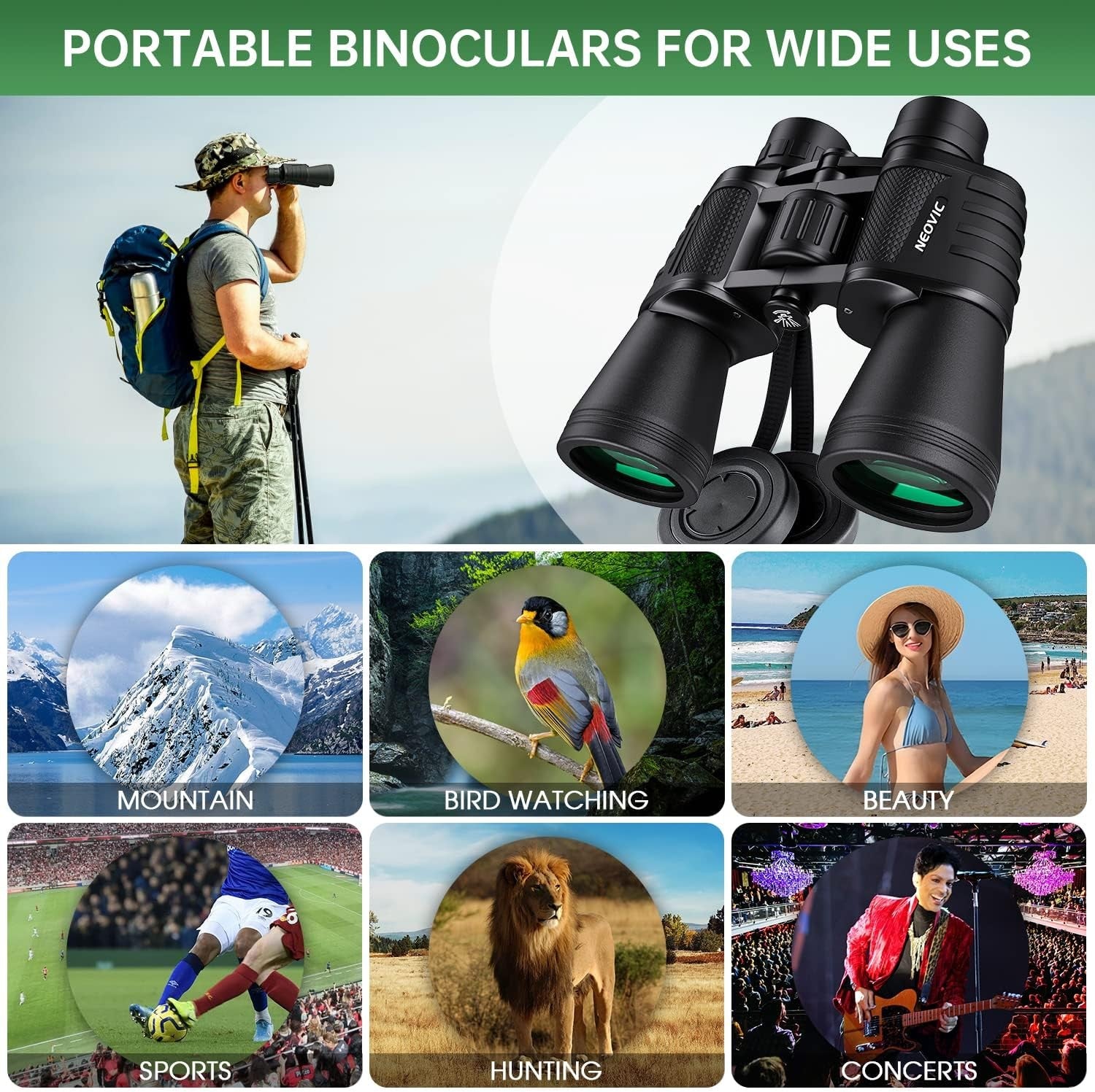 20x50 High Power Waterproof Binoculars Low Light Vision for Bird Watching Travel