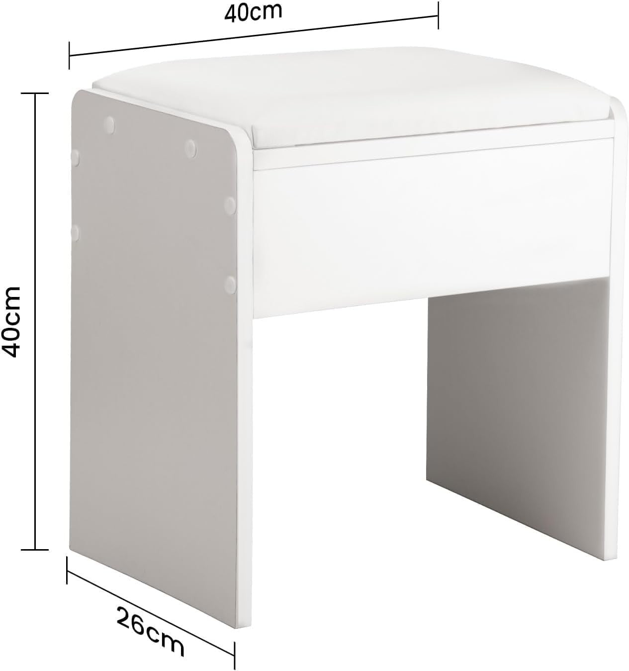 White PU Padded Vanity Stool – Compact Makeup Seat for Bedroom 40×40×26cm
