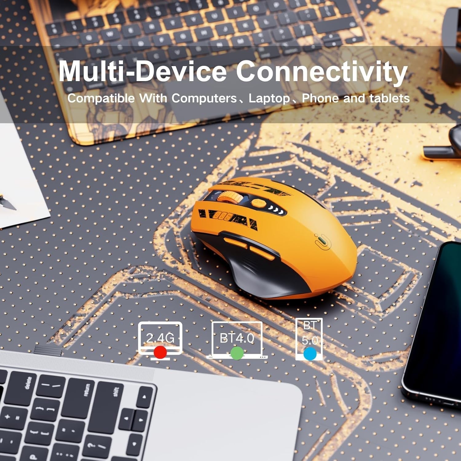 Tri Mode Wireless Mouse Rechargeable Bluetooth 2.4G Adjustable DPI Ergonomic