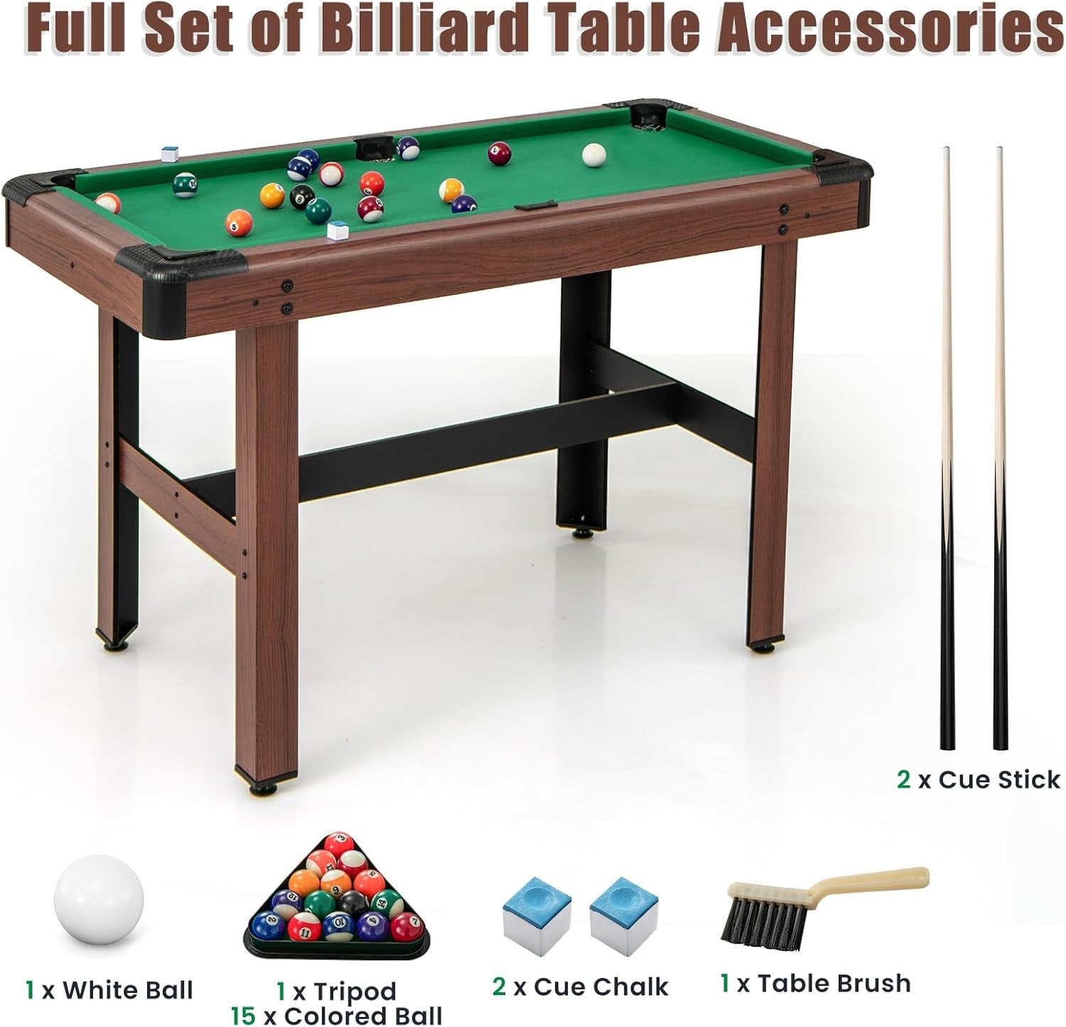 4FT Billiards Pool Snooker Table Set Portable w Cues Balls Accessories