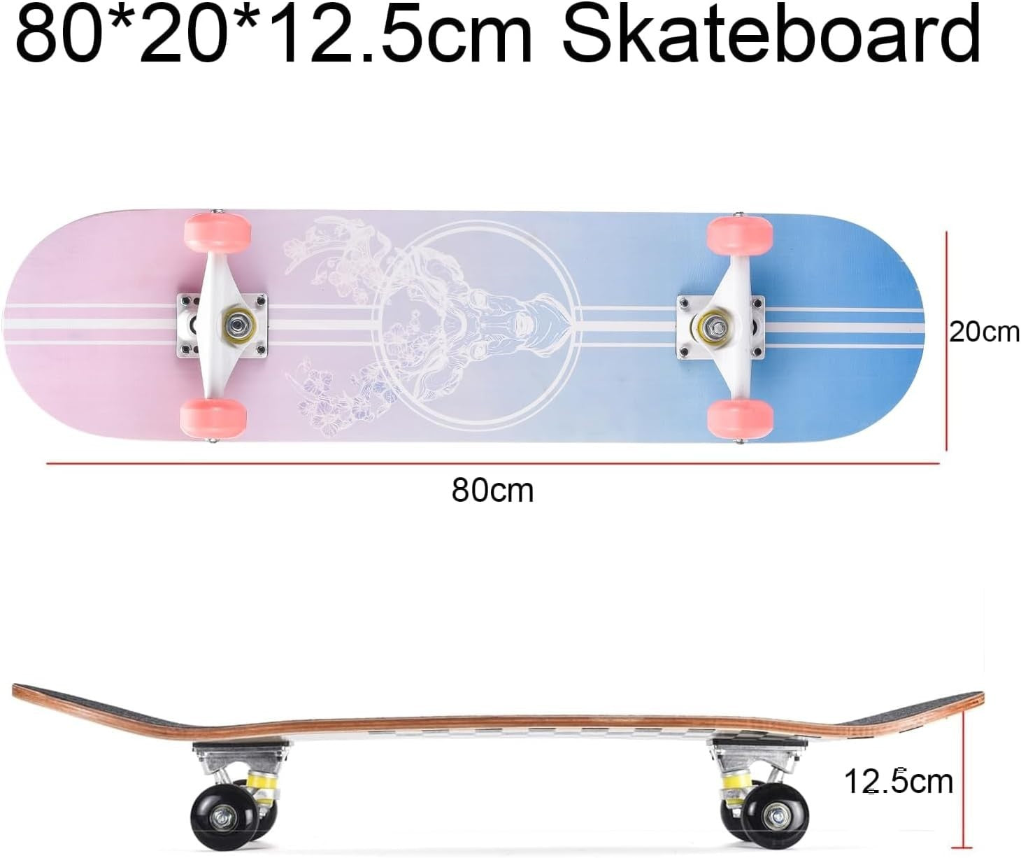 31in Beginner Skateboard Double Kick Maple Deck Pale Pink + T Tool