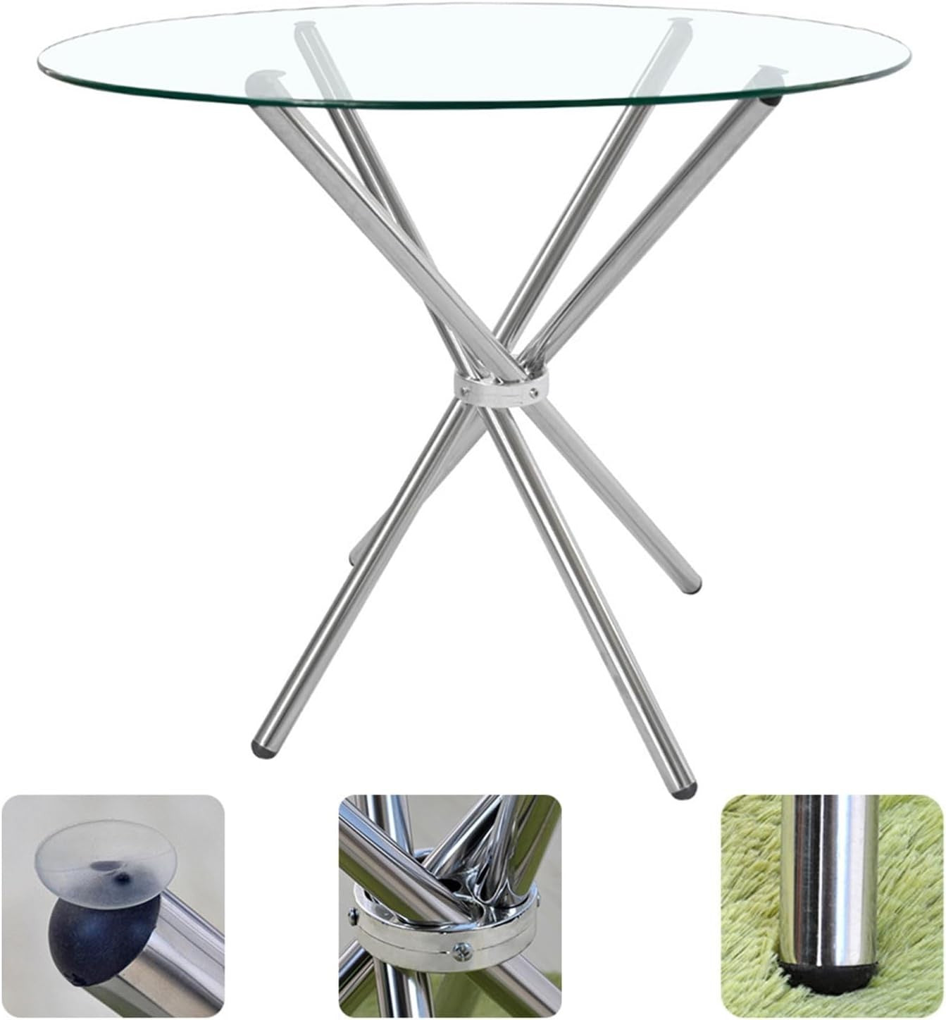 Round Glass Dining Table with Metal Legs Small Kitchen Dining Room Table